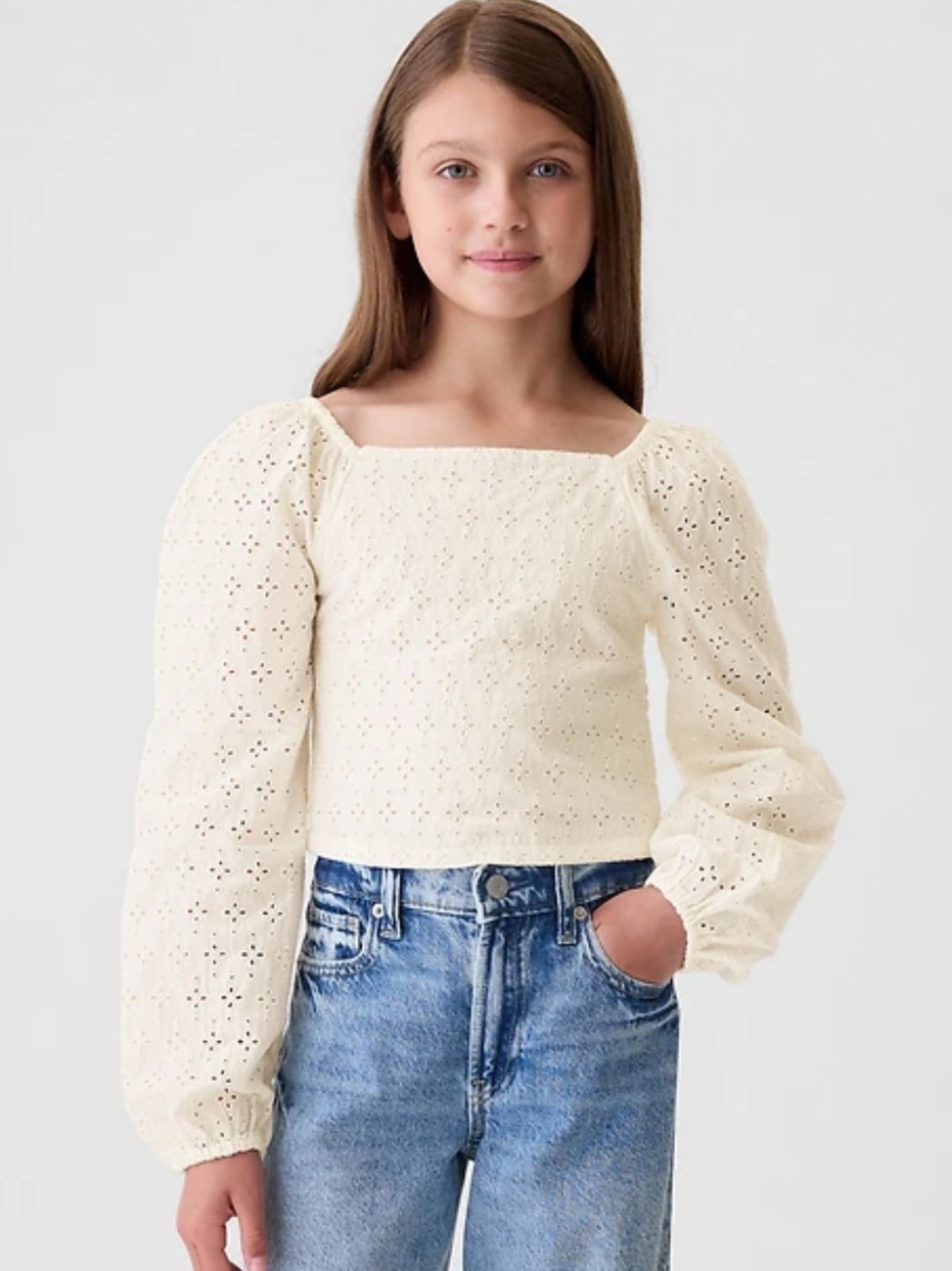 GAP kids White Broderie Anglaise Square-Neck Crop Top